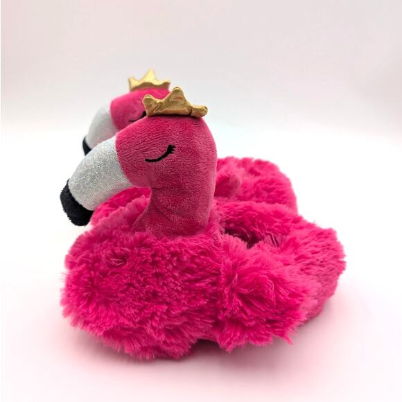 Cute Fluffy Flamingo Plush Animal Slippers Kids' Pink Size US9-10 EU25-27 - Picture 1 of 8
